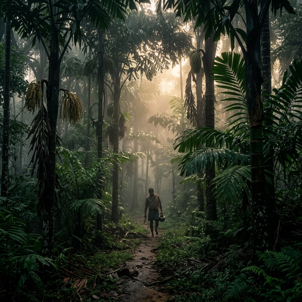 Misty Sri Lankan plantations at dawn